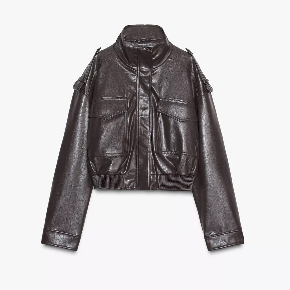 Zara FAUX LEATHER CROPPED JACKET - Picture 3 of 7